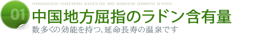 中国地方屈指のラドン含有量数多くの効能を持つ、延命長寿の温泉です